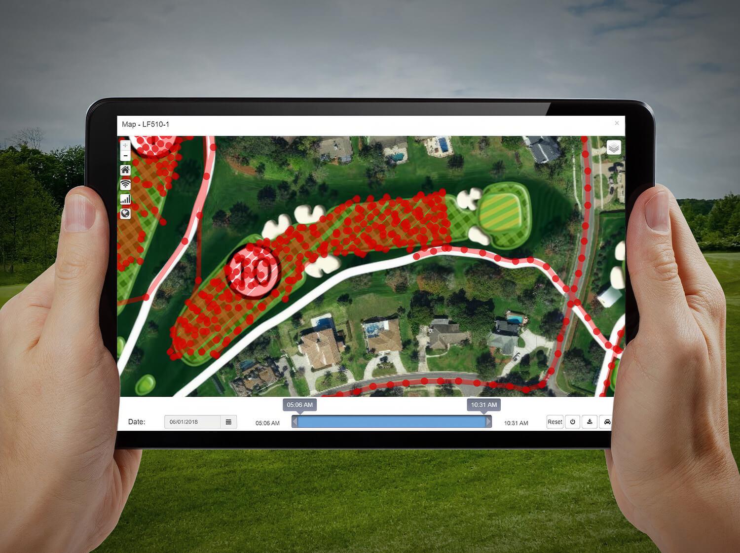 Tablet with golf course greens